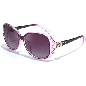 Womens Trendy Shades Eyes Protection Purple Frame Polarized Sunglasses Oversized